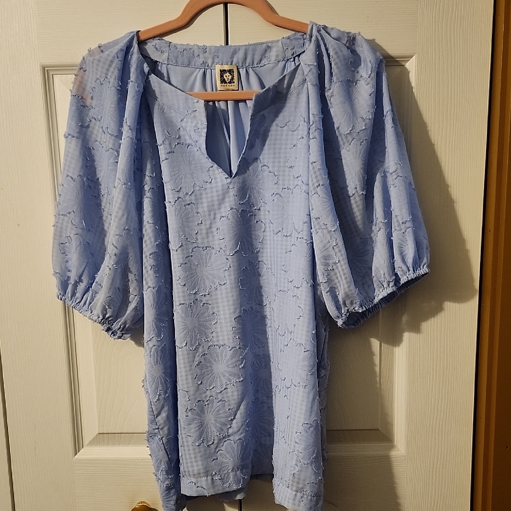 Anne Klein Light Blue Lace Blouse